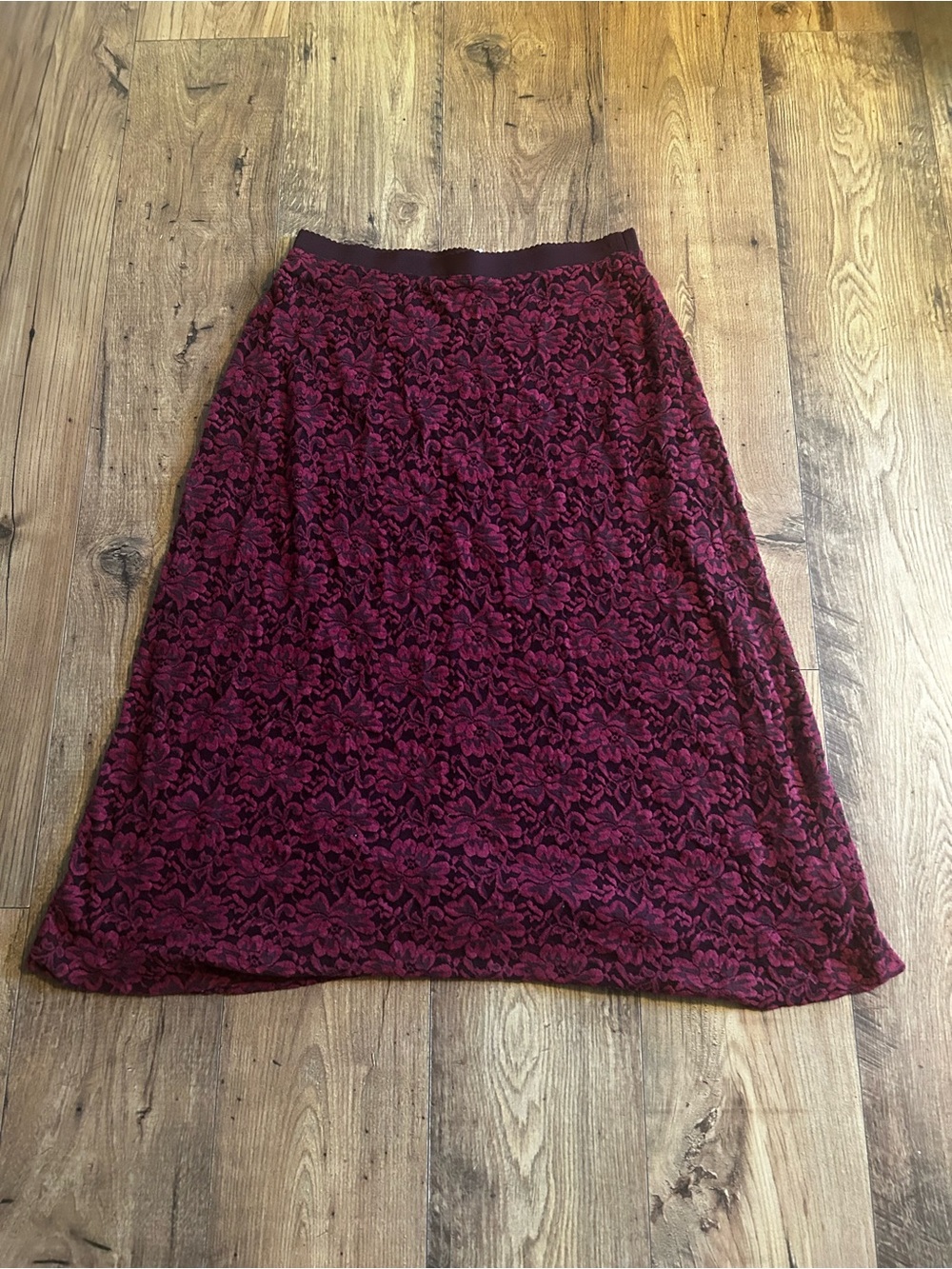 Anthropologie Meadow Rue Deep Burgundy Floral Lace Midi Skirt
